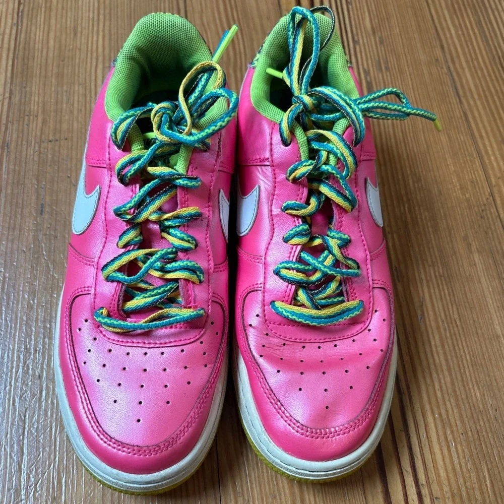 Nike Air Force 1 Low Kids Pink‎ Good Neon Green Yellow CW5761-600 SIZE 5Y - Picture 2 of 7